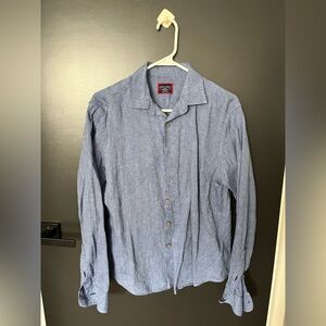 UNTUCKit Men's Casual Linen Denim Blue Button Down Shirt